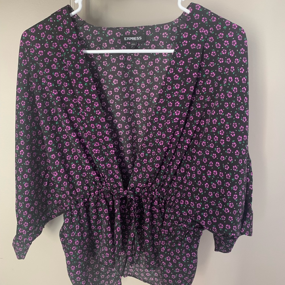 Express Front Tie Blouse Floral Pattern